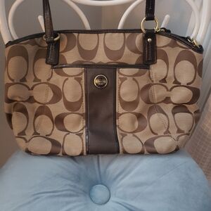 Coach Tan and Brown Signature Shoulder Bag